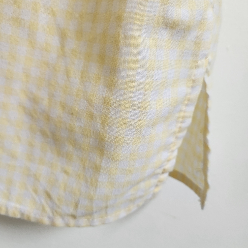 Button down shirt Gingham Collared V-neck Cotton blend yellow white BLAIR NWOT - Picture 5 of 12